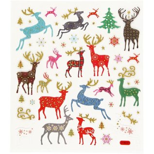 STICKER / AUTOCOLLANT Stickers, reindeer, with glitter stones, 25 motifs