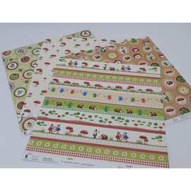 Karten und Scrapbooking Papier, Papier blöcke Papier 30,5 x 30,5 cm, premium, "champignons porte-bonheur" 4 motifs différents