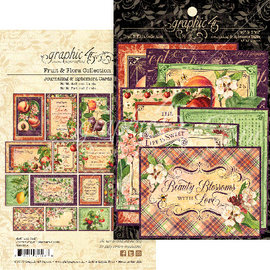 GRAPHIC 45 Grafikk 45, "Fruit & Flora" Ephemera - Die Cut Parts & Journaling Cards