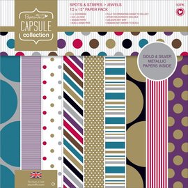 Docrafts / Papermania / Urban Designerpute, 30,5 x 30,5 cm, prikker og striper, 16 x 2 design, 32 ark