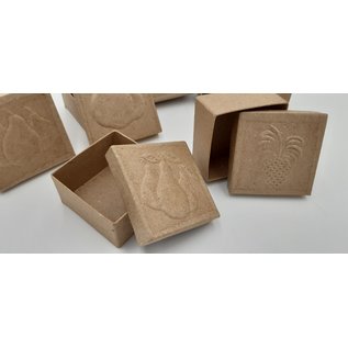 Holz, MDF, Pappe, Objekten zum Dekorieren 6 boîtes avec des motifs de fruits en relief sur le couvercle, taille 7 x 7 x 4 cm
