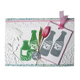 Juego de sellos con motivos, flores y botellas de primavera, juego de sellos en formato A5