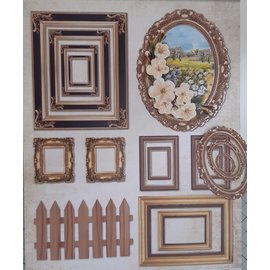 Embellishments / Verzierungen Die-cut photo frame, with gold 17 parts