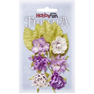 Flores y hojas de papel morera, 3 cm, color lavanda, 6 piezas