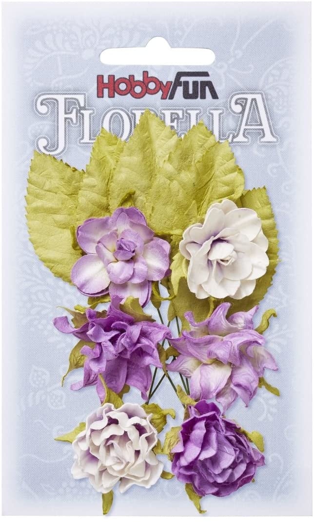 Flores y hojas de papel morera, 3 cm, color lavanda, 6 piezas -   España