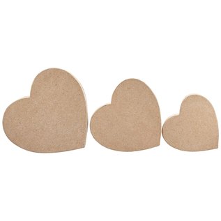 3 heart-shaped paper mache boxes, 3 pieces, 10 x 12.5 x 15 cm, brown