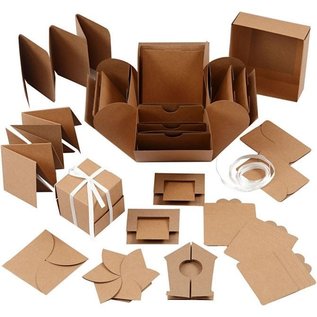 BASTELSETS / CRAFT KITS Caja regalo con 35 piezas, formato caja explosión: 7x7x7,5 + 12x12x12 cm