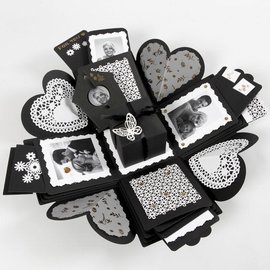 BASTELSETS / CRAFT KITS Geschenkdoos met 35 delen, formaat explosiedoos: 7x7x7,5 + 12x12x12 cm