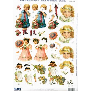 3D die cut sheet, vintage flower girl, 3 motifs