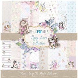 Stamperia, Papers for you  und Florella Papel de diseño, colección 12 papeles de desecho, 30,5 x 30,5 cm, 180gr, PUPPY LOVE