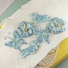 Prima Marketing und Petaloo Prima Flowers, Melody blue, Embellishments mit Glitter, Blumen, Schmetterlingen und Vogel,