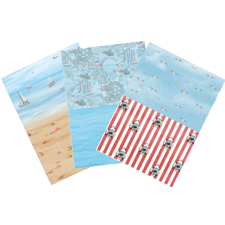 AMY DESIGN Maritim SET, 3x A4 Motivpapier, 3 diverse Motive + 3 diverse Stanzbögen