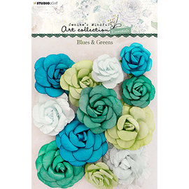 Studio Light Flores de papel, 12 piezas, Blues & Greens Essentials nr.02