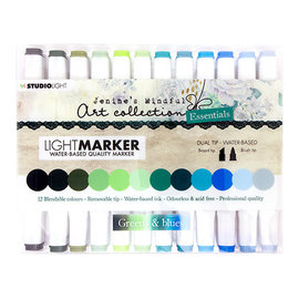 Studio Light 1 pack of 12 pens, Green and blues, width and brusch tip