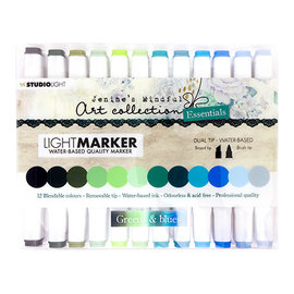 Studio Light 1 Packung mit 12 Stiften, Green and blues, Breite und Brusch Tip
