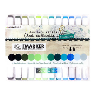 Studio Light 1 pack of 12 pens, Green and blues, width and brusch tip