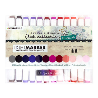 Studio Light 1 pakke med 12 penner, lilla, rosa og rosa, bredde og børstespiss
