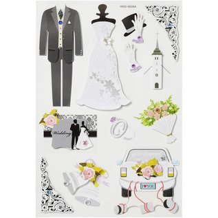 Embellishments / Verzierungen 3D-klistermærke "Wedding II" til invitationskort og bryllupsalbum til at lave selv, selvklæbende klistermærke