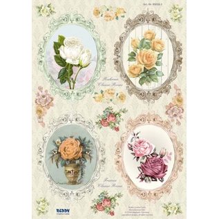 REDDY Utstanset ark, format A4, med vintage roser i dekorativ ramme