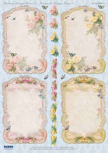 Foglio fustellato, formato A4, 4 cornici decorative vintage