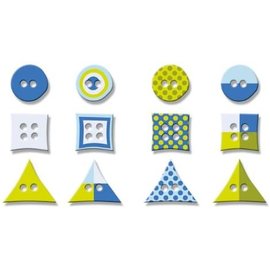 Spellbinders und Rayher Button mix, blue/green, 2cm, card 12 pieces