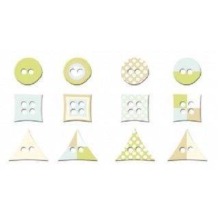 Spellbinders und Rayher Mélange de boutons, vert/bleu clair, 2cm, carte 12 pièces