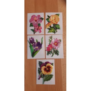 Embellishments / Verzierungen 5 wax pictures, flowers. Approx. 8.5 x 6 cm, colored