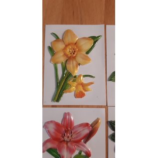 Embellishments / Verzierungen 5 Wachsbilder, Blumen. Ca. 8,5 x 6 cm, farbig