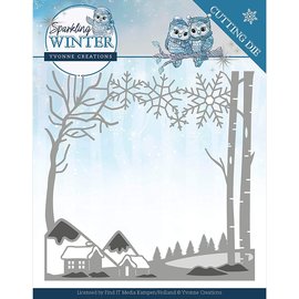 Yvonne Creations kutteform, dekorative rammer, vinterlandskap, glitrende vinter,