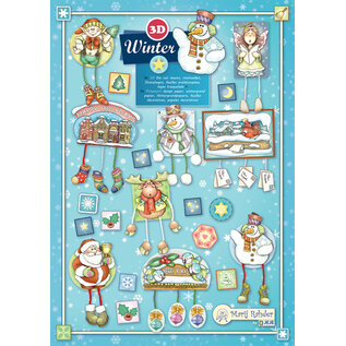 BASTELSETS / CRAFT KITS Invierno, 3x hojas troqueladas 3D A4 + 3x papel de diseño popurrí