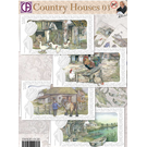 BASTELSETS / CRAFT KITS Komplettes Bastelset, 4 Karten, Country Houses, Staf Wesenbeek,