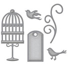 Spellbinders und Rayher Poinçonnage et gaufrage modèle: étiquette, oiseaux de cage et tourbillon