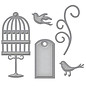 Spellbinders und Rayher Troquelado y estampado en relieve plantilla: etiqueta, pájaros de jaula y remolinos