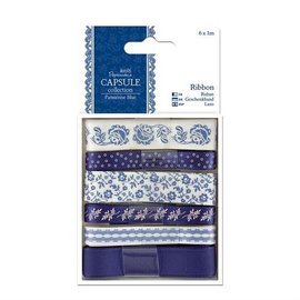 Docrafts / Papermania / Urban 6 X 1m satin ribbon, blue tones, ParisienneBlue