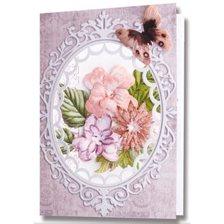 Embellishments / Verzierungen Die cut ark, sett med 2 blomsterdekorasjoner, blå