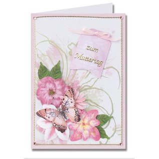 Embellishments / Verzierungen Die cut ark, sett med 2 blomsterdekorasjoner, rosa