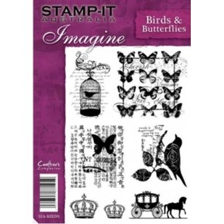 Crafter's Companion A5 Umontert stempel satt: fugler, sommerfugler, krone og vogn med hest