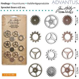 Embellishments / Verzierungen Kettenräderchen, 12 stuks antiek,