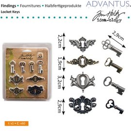 Embellishments / Verzierungen antique metal 4 keyholes + 4 antique keys and 8 screws