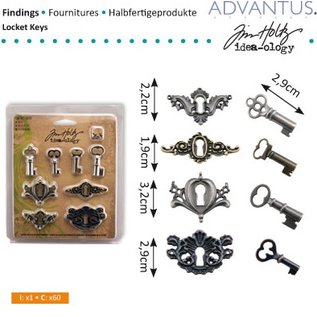 Embellishments / Verzierungen antik metal 4 nøglehuller + 4 antikke nøgler og 8 skruer