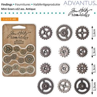Embellishments / Verzierungen Mini Zahnräderchen, 12 pièces, antiques - seul disponible!