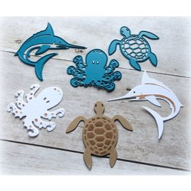 Joy!Crafts / Jeanine´s Art, Hobby Solutions Dies /  Stampaggio e goffratura stencil, Calamari, tartaruga, squalo