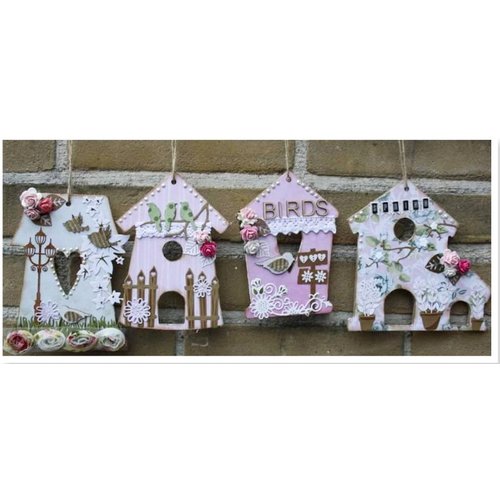 Objekten zum Dekorieren / objects for decorating MDF, decoratieve vogel huis, 4 stuks Objekten zum Dekorieren / objects for decorating MDF, decoratieve vogel huis, 4 stuks