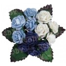 Embellishments / Verzierungen Mini-roosjes, h'blau, d'blauw, wit