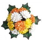 Embellishments / Verzierungen Bund Mini Crysanthemen met bladeren: geel, oranje en wit