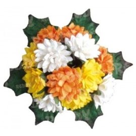 Embellishments / Verzierungen Bund Mini chrysanthemum with leaves: yellow, orange and white
