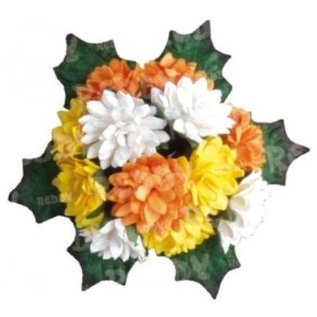 Embellishments / Verzierungen Bund Mini chrysanthème à feuilles: jaune, orange et blanc