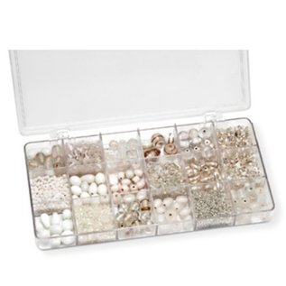 Schmuck Gestalten / Jewellery art Caja surtido 21 x 10.5 x 2.4 cm, cuentas de vidrio, blanco