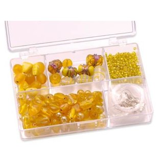 Schmuck Gestalten / Jewellery art Schmuckbox glass beads assortment yellow
