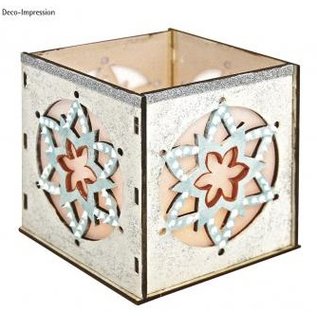 Objekten zum Dekorieren / objects for decorating Wooden Bastelset tealights holder, with star motif, 9,5x9,5x10cm, with 15 stars